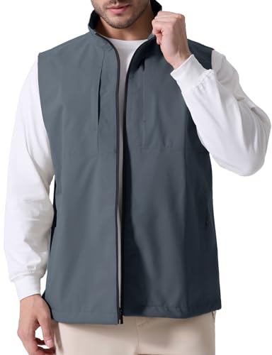 Susclude Men's Quick Dry Lightweight Softshell Vest Windproof Sleeveless Jacket for Fishing Work Golf Hiking Casual Travel Running Light Grey