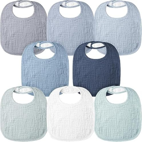 bearmoss Muslin Baby Dribble Bibs 100% Cotton Baby Bandana Square Drool Bibs for Unisex Baby Girls Boys Toddlers Drooling and Teething (Mint Iceberg)