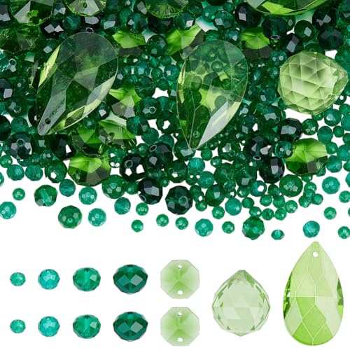 SUNNYCLUE 525Pcs Kronleuchter Kristalle Prismen Suncatcher Prism Perlen Rainbow Maker Große Tropfen Rondell Achteck Anhänger Aus Glas Grüne Perlen Hängende Ornamente Für Zuhause Zimmer Innenbereich Fe