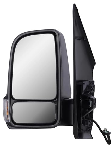 Außenspiegel Links für Mercedes Sprinter W907 W910 2019–2024 | kurzer Arm, elektrisch, beheizt, manuell einklappbar, matt schwarze Abdeckkappe, Fahrerseite
