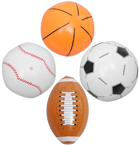 ERINGOGO Set 4 Palloni Gonfiabili da Spiaggia Sportivi – Calcio, Basket, Baseball, Football – Giocattoli Gonfiabili per Piscina e Feste a Tema Sportivo per – Leggeri e Portatili