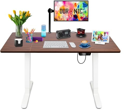 Duronic CD140 WT Höhenverstellbarer Schreibtisch, Computertisch für Büro und Gaming, elektrischer Schreibtisch mit USB Port, 140 x 60 cm Sitz-Steh-Schreibtisch, Höhenverstellbar von 72 bis 118 cm