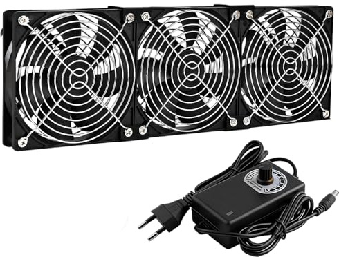 360mm PC Lüfter, 3x120mm Gehäuselüfter 12V PC-Lüfter mit Netzstecker & stufenlosem Drehzahlregler, 2700 RPM, Leiser Leistungsstarker PC Fans für Computer, Server, TV,Gaming-PC,AV Kabine,Router