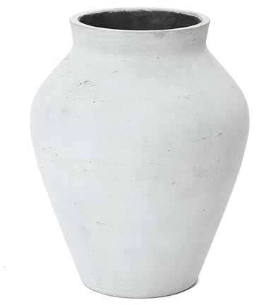 Hometopia Große Vase Weiß aus Beton 34 cm, Wabi-Sabi Blumenvase Minimalistisch, Handgefertigte Dekovase für Pampasgras & Trockenblumen, Moderne Bodenvase für Wohnzimmer & Flur