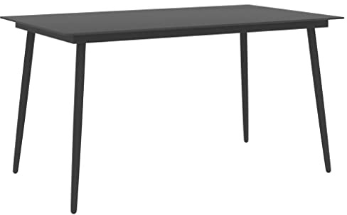 HGBNMER Garden Dining Table with Glass Top 59.1 x 35.4 Inches Black Powder-Coated Steel for Outdoor Patio Seats 6 Adults