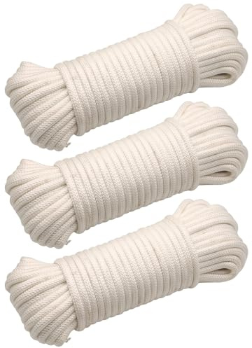 XdealCozyxc 30m Washing Line Rope Heavy Duty, White Strong Thick Cotton Outdoor Clothes Lines with Strong Tensile Strength