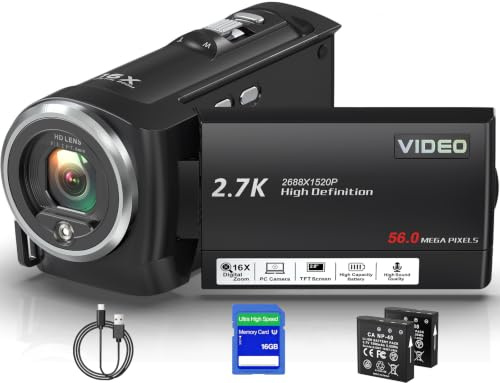 Videokamera 2.7K 56MP Camcorder 16X Digitalzoom Fülllicht Vlogging Camera