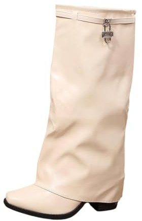 Bottes au-dessus du genou pour femme - Talon requin - Bottes hautes pour femme - Tige large en cuir - Bottes d'équitation confortables à tige longue