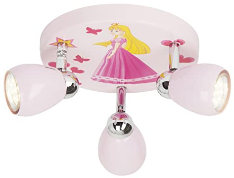 Brilliant Lampe Princess LED Spotrondell 3flg ros3x LED-PAR51, GU10, 3W LED-Reflektorlampen inklusive, (250lm, 3000K) | Köpfe schwenkbar | Deckenstrahler mit Prinzessinnenmotiv, schwenkbar, GU10 3x3 W inkl. Leuchtmittel, für Mädchenzimmer