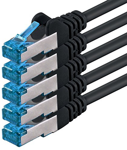 1aTTack.de Câble réseau CAT6a Cat6 Cat6 10 Gbit/s 0,5 m | noir - 5 pièces | CAT 6a | S-FTP | double blindage