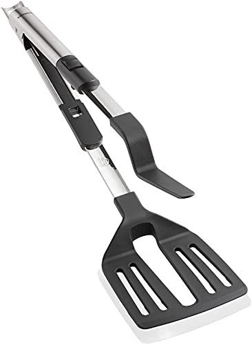 Leifheit Zangenwender 2in1, Küchenzange und Pfannenwender in einem, mit hitzebeständigen Nylon zum Kochen ohne Kratzer, Bratenwender 36 cm aus hochwertigem Edelstahl, Küchenwender, Grillzange