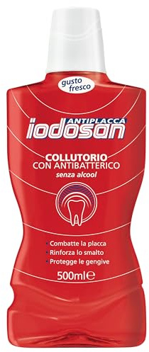 Iodosan Antiplacca, Collutorio con Antibatterico, combatte la Placca e protegge le Gengive, senza Alcool, 500ml