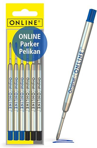 ONLINE 6 Kugelschreiberminen blau & schwarz, G2-Format Strichstärke medium, passend für: Parker, Pelikan, Faber-Castell etc, extrem hochwertig & langlebig, Standard Kugelschreiber Minen