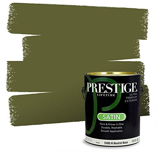 PRESTIGE Paints E400-N-SW6426 Exterior Paint and Primer in One, 1-Gallon, Satin, Comparable Match of Sherwin Williams Basque, 1 Gallon, SW28-Basque Green