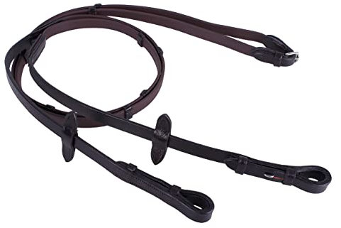 QHP Biothane-Zügel mit Lederstegen (Warmblut, braun)