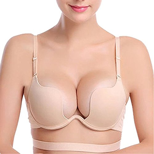 SnowFox Plunge BH Deep U Push Up BH Multiway Convertible underkläder multifunktionell, Nacke, 80D