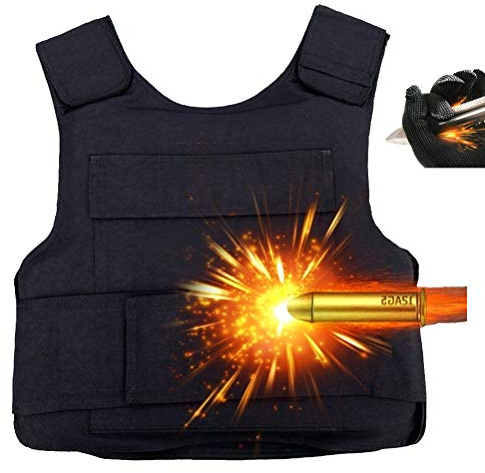 Armor Qtrees 32 lager skottsäker väst explosionssäker tunt försvar militär taktisk säkerhetsväst för män kvinnor (2,8 kg, svart, en storlek)
