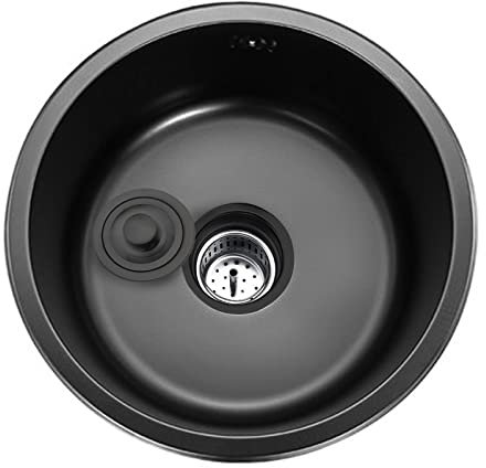 Schwarzes Runde Waschbecken Küchenrenovierungsbecken Rundes Einzelwaschbecken Kleines Waschbecken Rundes Waschbecken Für Badezimmer Gemüse Und Geschirrspülbecken Waschen 1 Becken