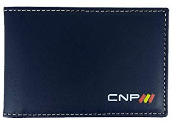 Piel Cabrera Cartera Porta Placa para hombre, unisex, para Policia Nacional España. Logo CNP. Azul