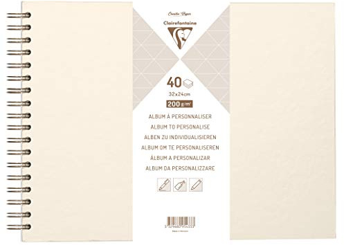 Clairefontaine 95433C - Álbum de espiral Diy 40 hojas blancas 32 x 24 cm, 200 g, tapa dura marfil irisado