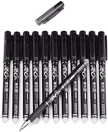 WONOLO 12PCS 0.5mm Erasable Pen Black Gel Ink Roller Ball Pens Set Office Home Stationery Party Gift