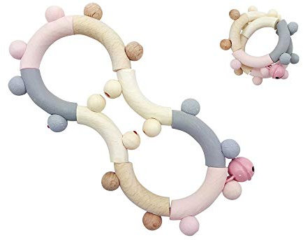 Hess Holzspielzeug 11105 - Motorik-Rassel aus Holz in Form einer Acht, Nature Serie in Rosa, mit beweglichen Teilen, ab 6 Monaten, handgefertigt, für Greifübungen und fröhlichen Rasselspaß