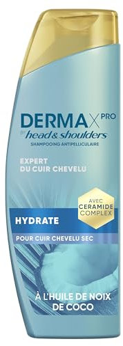 DermaXPro by Head & Shoulders Hydrate Shampoing Antipelliculaire 250ml À l'huile de Noix de Coco et Complexe de Céramides, pour Cuir Chevelu Sec, 72H d’Hydratation