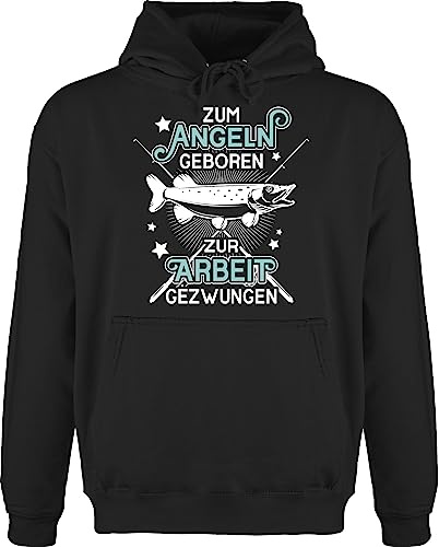 Shirtracer - Hoodie Herren Pullover Männer - Angler Geschenke & Zubehör - Zum Angeln geboren - Zur Arbeit gezwungen - weiß