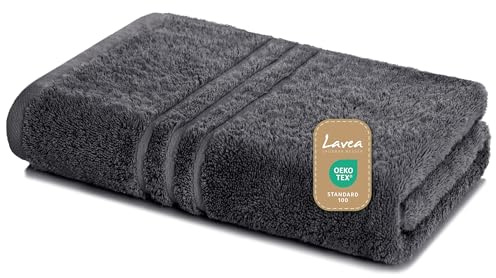 Lavea® Saunatuch 80×200 cm, Saunahandtuch, Sauna-Handtücher Damen und Herren, 100% Baumwolle Frottier, saugstark, strapazierfähig, pflegeleicht 60°C, Frottierserie Elena, XXL Badetuch, Anthrazit