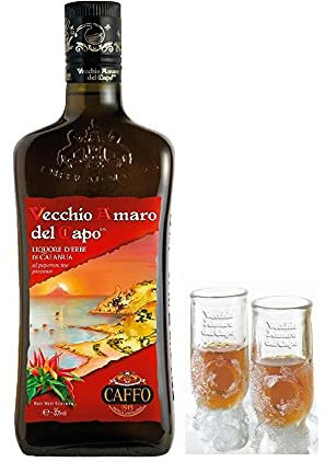 CAFFO VECCHIO AMARO DEL CAPO RED HOT EDITION AL PEPERONCINO PICCANTE 1 LT CON DUE BICCHIERI