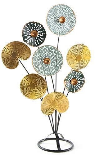 Logbuch-Verlag Escultura decoración Flores de Metal 53 cm Hojas de Colores Turquesa, Dorado y Negro - decoración para el hogar