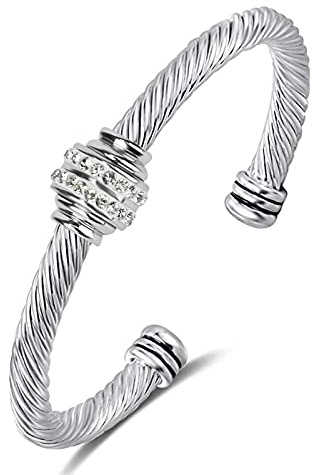 Tiyad Cable Bracelet Stainless Steel Vintage Twisted Wire Composite Open Bangle Bracelet, Adjustable Cuff Bangle Bracelet for Women & Men, Girls, Teens, Mother。