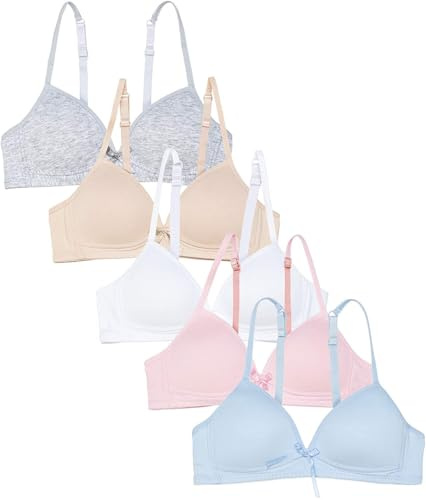 Channo Niña Sujetador Top Básico de Algodón sin Aros Colores Lisos Tirantes Ajustables Copa A - Pack de 5, New, 75A