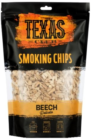 TEXAS CLUB - Chips di Faggio per Affumicatori e Barbecue, Trucioli di Legno di Faggio Ideale per Maiale, Manzo, Pollo, Pesce e Formaggio, Cotture Brevi, Affumicatura Delicata, 1 Litri