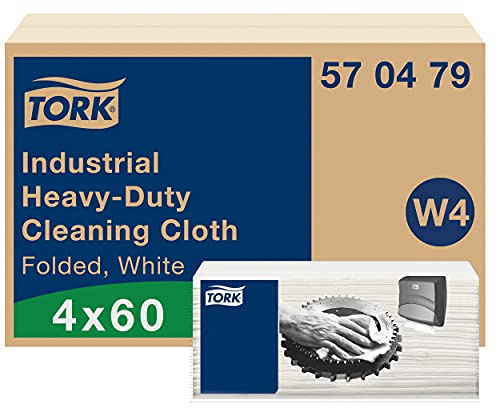 Tork Heavy-Duty Industrial Cleaning Cloth White W4, Multipurpose, 4 x 60 Cloths, 570479