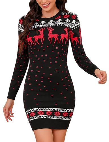 Totatuit Christmas Jumper Dress for Women Novelty Reindeer Snowflakes Xmas