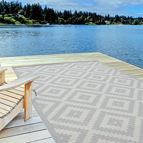 THE RUGS Outdoor Rug – Weather & UV Resistant Outdoor/Indoor Area Rugs - Durable Rugs for Patio, Deck, Garden, Kitchen, Bathroom or Living Room - Grey, 80 x 150 cm