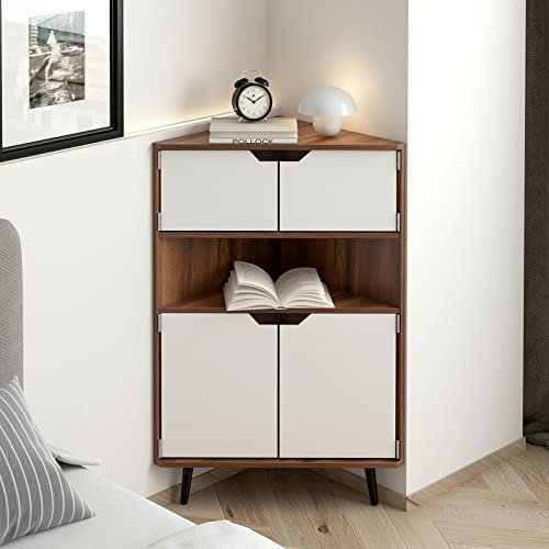 soges Holzschrank Aufbewahrungsschrank Eckschrank mit Aufbewahrungsregal für Wohnzimmer, Esszimmer, Schlafzimmer