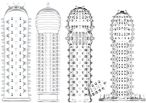 4 Stücke Dick Sleeve - Silikon Transparente Wiederverwendbare Peniskondome für Intensive Stimulation Penishülle für Penisverlängerung und Erektionsverbesserung