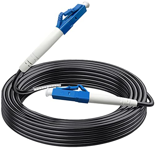 Bangun Cavo patch in fibra ottica Simplex corazzato da LC a LC, da 10 metri, per esterni, monomodale, cavo patch ottico, 9/125um, (compatibile OS1/OS2), basso attrito, LSZH, nero