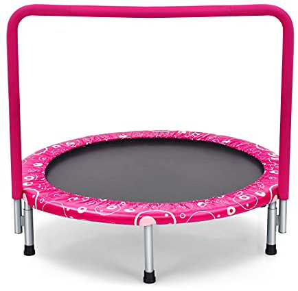 GYMAX Kindertrampolin 92 x 92 x 80,5 cm, bis 150kg belastbar, Trampolin faltbar mit Schaumstoffgriff & Sicherheitspolster, Mini Trampolin für Kinder, Springtraining für Innenbereich