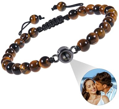 ALBERTBAND Tigerauge Perlen Armband Mit Bild - Personalisierte Foto Projektion Armband für Ihn Partner Paar - Geschenke für Geburtstage, Valentinstag, Weihnachten