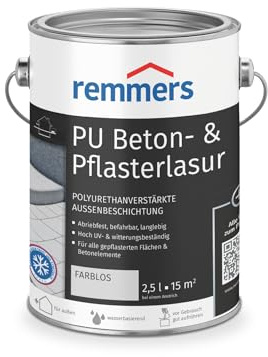 Remmers Revêtement PU pour béton et pavés transparent, 2,5 litres, Peinture pour sol et béton, Lasure résistante à la lumière, pour pavés et supports minéraux