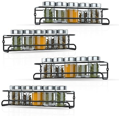 WINSOME Wall Mounted Spice Rack for Inside Cupboard Spice Organiser Single Tier Spice Storage Racks Kitchen & Pantry Shelf for Spices and Condiments Spice Jars | Pack of 4
