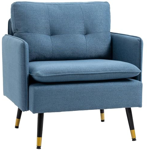 HOMCOM Fauteuil de Salon Coussin Assise Rembourrée 72x70x80cm Bleu