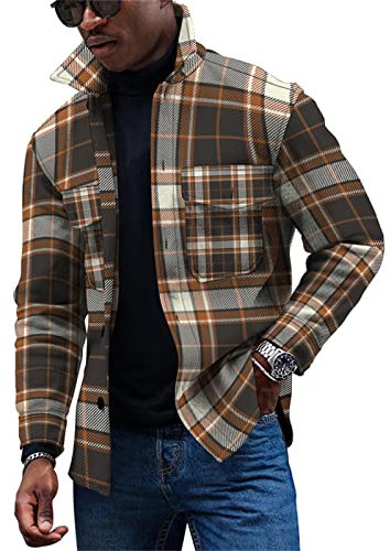 KONG JIMFAN Herren Jacke Outdoorjacke Musselin Hemd Herren Jacken Herren Winter Jacken Herren Pullover Winterjacke Herren Steppjacke Kariertes Hemd Herren Regenjacke Wasserdicht(Braun,M)