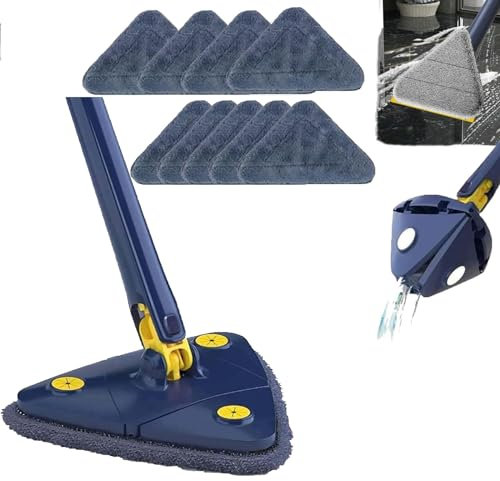 GOFOHIMI Trapeador Triangular de 360 Grados, trapeador Triangular telescópico Giratorio de 360°, mopa de Limpieza Ajustable, mopa de Limpieza Multiusos para Suelo, Pared, Ventana, baño, Cocina