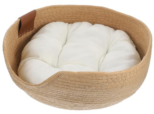 ibasenice Cat Basket Bed - Woven Cat Bed Wicker Straw Woven Sleeping Nest Sleeping Nest with Cushion