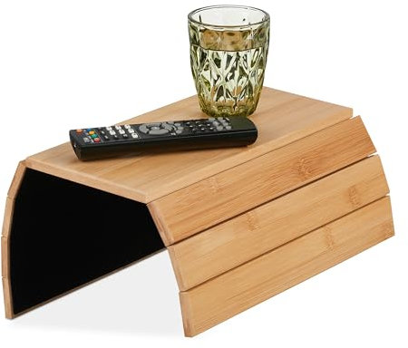 Relaxdays Sofatablett Armlehne, Bambus, Armlehnentisch für Couch und Sofa, BxT: 43,5 x 33 cm, Sofaablage Getränke, Natur