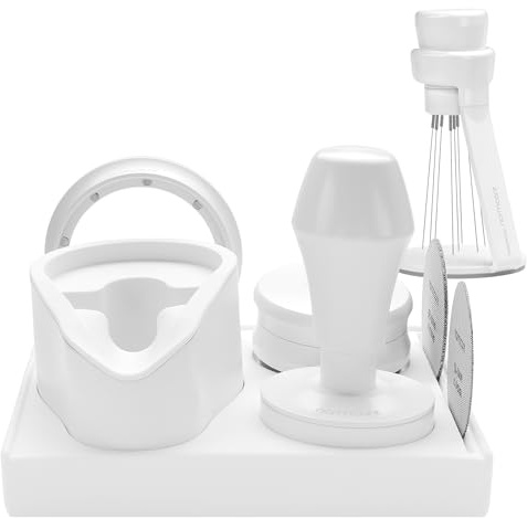 Normcore 53.3mm 7-in-1 Compact Barista Kit: Coffee Tamper, Distributor Tool, WDT with Stand, Dosing funnel, Puck Screen, Tamping Mat, Portafilter Stand, Barista Kit for Breville Sage 54mm, White